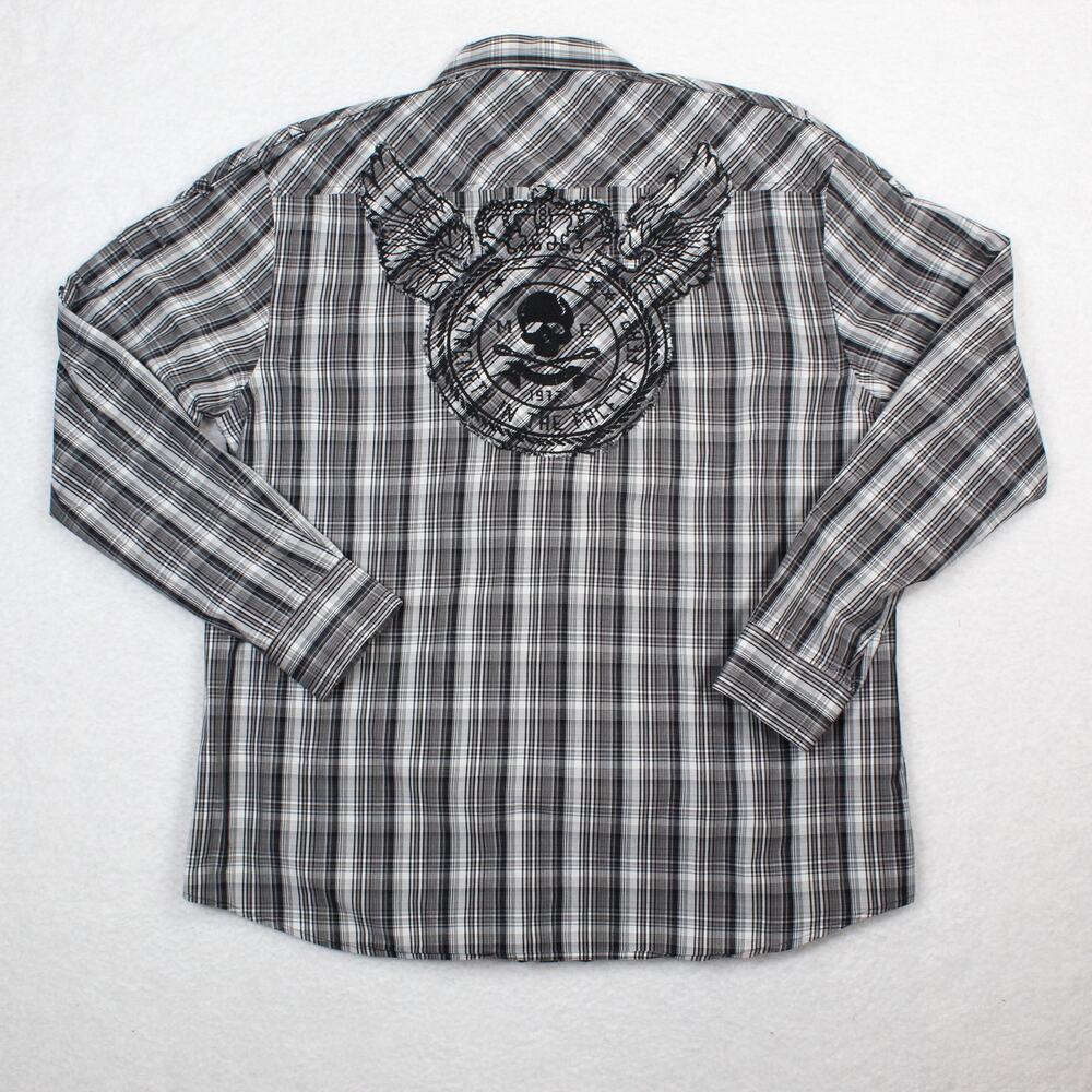 Marc Ecko Y2K Plaid Shirt Mens XXL 2XL Skull Button Up Indie Skater Streetwear